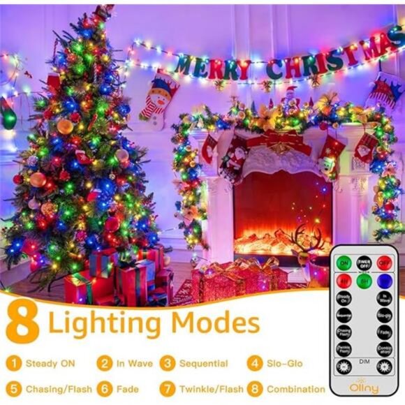 Christmas Lights 198 FT 600 LED Waterproof Plug in Christmas Lights with 8 Modes - Picture 5 of 7